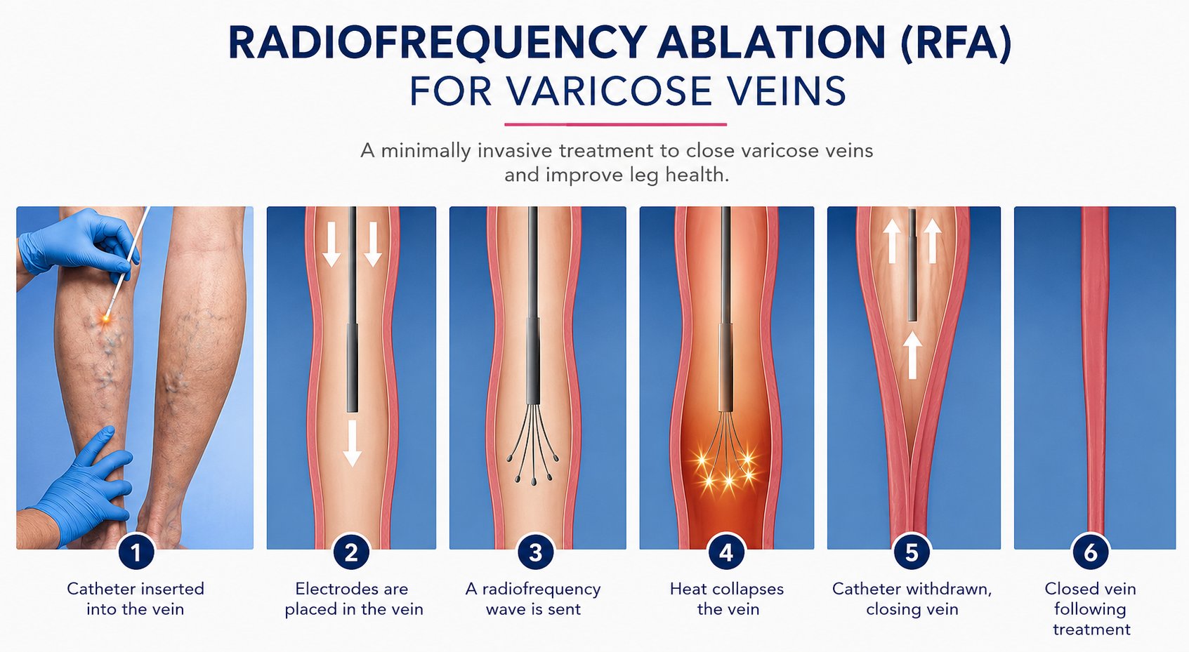Radiofrequency Ablation RFA process steps diagram - varicose vein treatment Georgetown TX